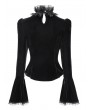Devil Fashion Black Retro Gothic Lace Appliqued Velvet Shirt for Women