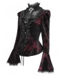 Devil Fashion Wine Red Retro Gothic Lace Appliqued Velvet Shirt for Women