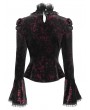 Devil Fashion Wine Red Retro Gothic Lace Appliqued Velvet Shirt for Women