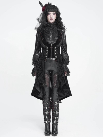 Devil Fashion Black Retro Gothic Long Lapel Swallowtail Waistcoat for Women