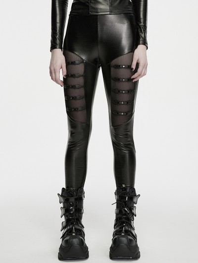 Punk Rave Black Gothic Punk Faux Leather Leggings for Women