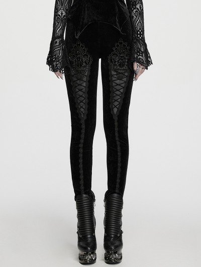 Punk Rave Black Gothic Embossed Velvet Leggings for Women