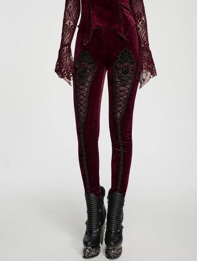 Punk Rave Red Gothic Embossed Velvet Leggings for Women