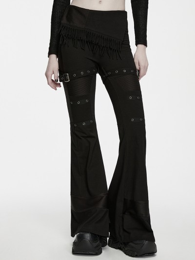 Punk Rave Black Gothic Wasteland Knitted Flared Pants for Women