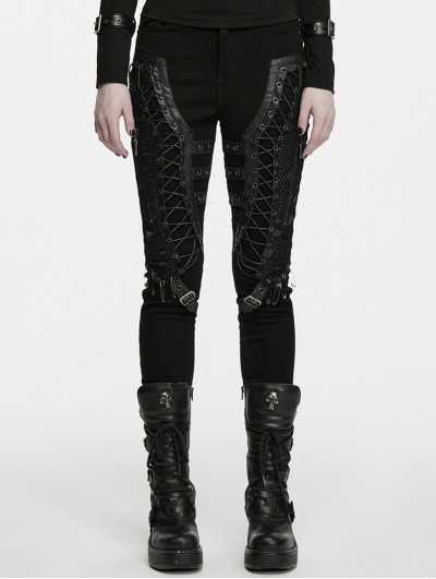 Punk Rave Black Gothic Punk Decadent Denim Pants for Women