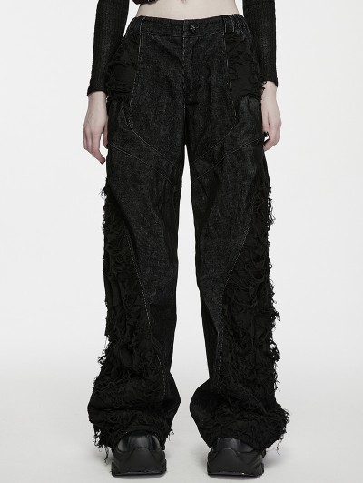 Punk Rave Black Gothic Punk Handsome Pleated Pants for Women