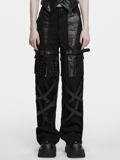 Punk Rave Black Gothic Punk Straight Wide Leg Pants for Women