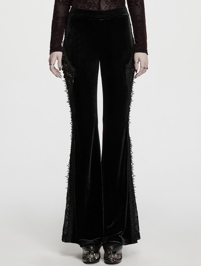 Punk Rave Black Gothic Classical Elegance Velvet Flared Pants for Women