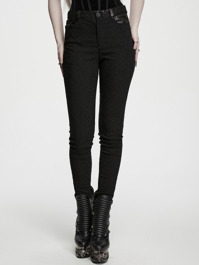 Punk Rave Black Gothic Dark Patterned Slim Fit Pants for Women