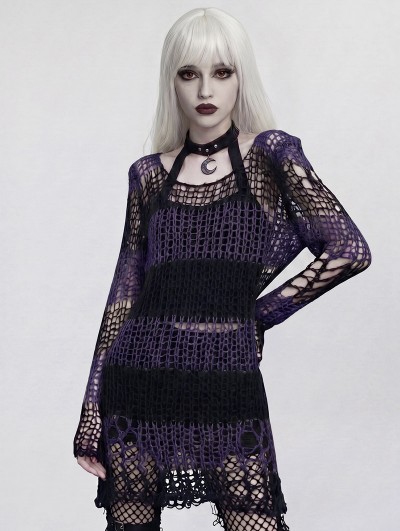 Punk Rave Black and Violet Decadent Gothic Pullover Sweater for Women