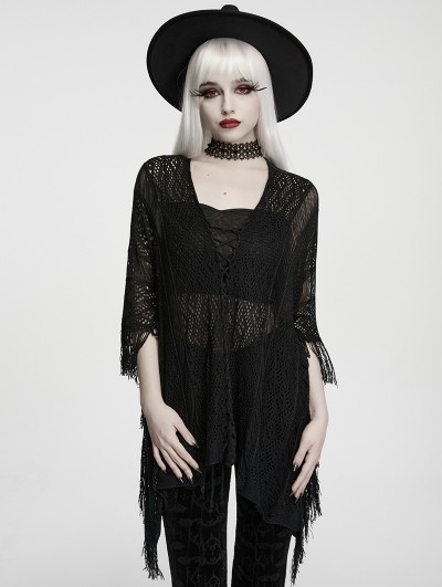Punk Rave Black Gothic Tassel Batwing Sweater for Women