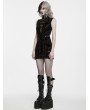 Punk Rave Black and Red Gothic Cyber Chinese Short Velvet Dress