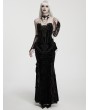 Punk Rave Black Gothic Ruffles Lace Velvet Fishtail Maxi Skirt