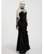 Punk Rave Black Gothic Ruffles Lace Velvet Fishtail Maxi Skirt