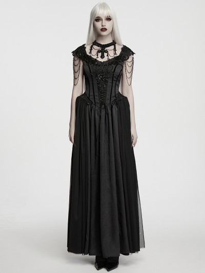 Punk Rave Black Victorian Gothic Embroidery Layered Party Dress