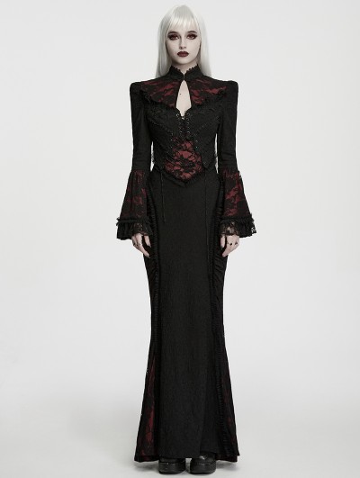 Punk Rave Black and Red Gothic Dark Vintage Fishtail Maxi Dress