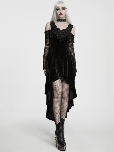 Punk Rave Black Gothic Bead Tassel Lace Sleeve Velvet Dress