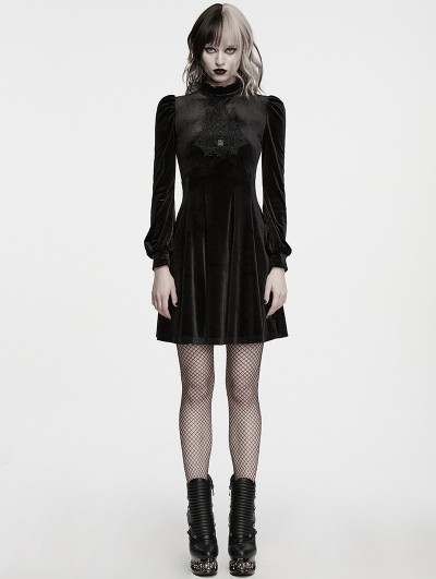Punk Rave Black Gothic Church Embroidered Velvet Short Dress