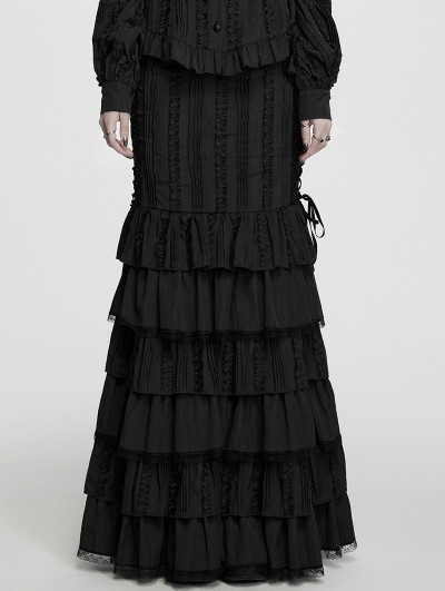 Punk Rave Black Gothic Victorian Vintage Multi-Layer Ruffled Fishtail Skirt