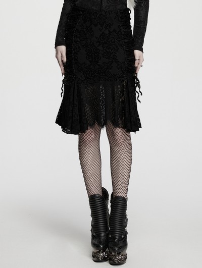 Punk Rave Black Gothic Vintage Lace Short Fishtail Skirt