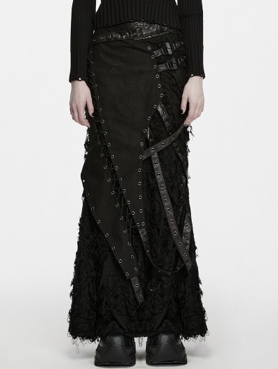 Punk Rave Black Gothic Punk Asymmetric Decadent Fishtail Skirt