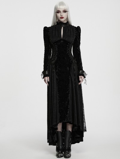 Punk Rave Black Gothic Victorian Vintage Long Velvet Dress