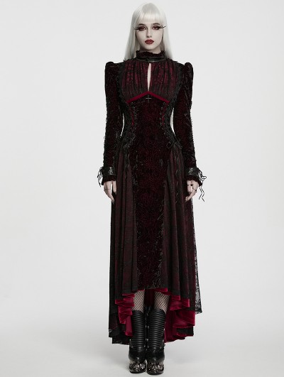 Punk Rave Black and Red Gothic Victorian Vintage Long Velvet Dress