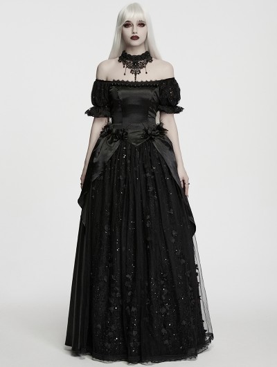 Punk Rave Black Gorgeous Rose Sequin Beaded Gothic Party Dress