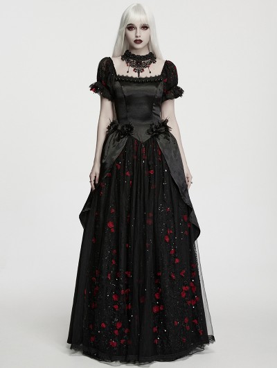 Punk Rave Black and Red Gorgeous Rose Sequin Beaded Gothic Party Dress