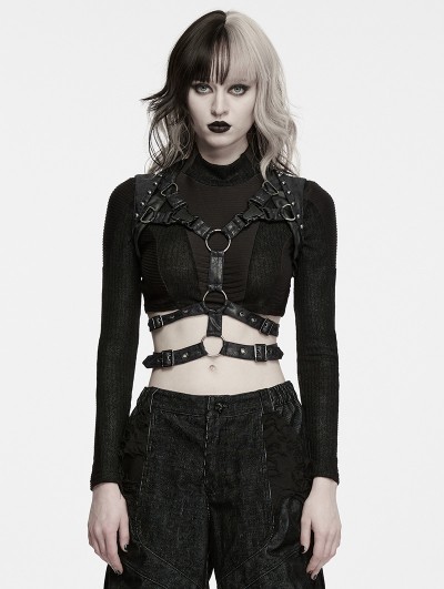 Punk Rave Black Gothic Punk Rivet Buckle Wrap Harness