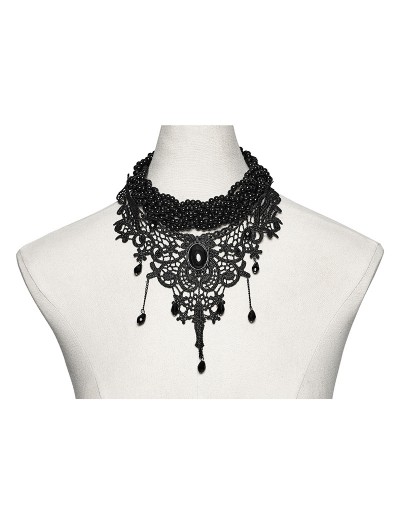 Punk Rave Black Crystal Glamorous Gothic Lace Choker