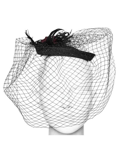 Punk Rave Black Gothic Red Rose Feather Formal Hat