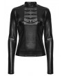 Punk Rave Black Gothic Punk Faux Leather T-Shirt for Women
