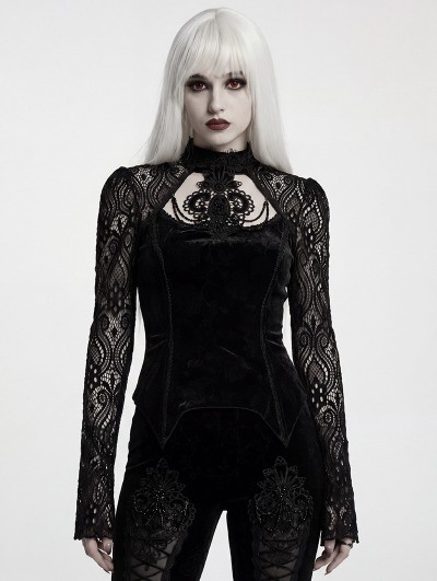 Punk Rave Black Gothic Gorgeous Embossed Velvet Shirt for Women