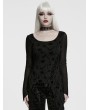 Punk Rave Black Gothic Rose Printed Asymmetric T-Shirt for Women