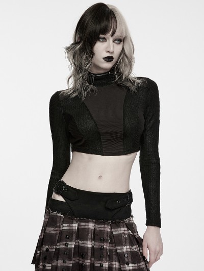 Punk Rave Black Gothic Wasteland Cropped T-Shirt for Women