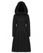 Punk Rave Black Elegant Gothic Fur Hood Coat for Women