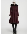 Punk Rave Red Elegant Gothic Fur Hood Coat for Women