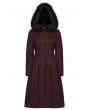 Punk Rave Red Elegant Gothic Fur Hood Coat for Women