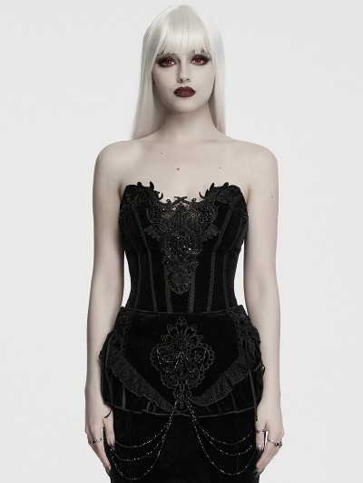 Punk Rave Black Gorgeous Gothic Lace Applique Corset Top for Women