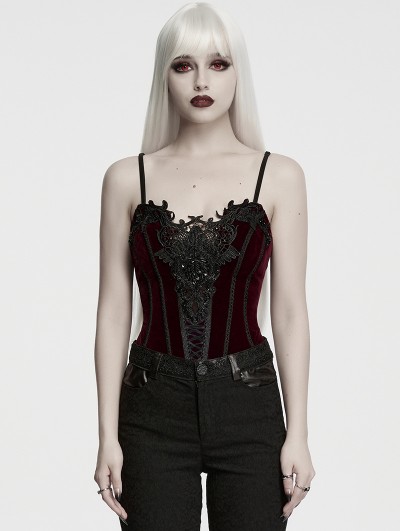 Punk Rave Red and Black Gorgeous Gothic Lace Applique Corset Top for Women