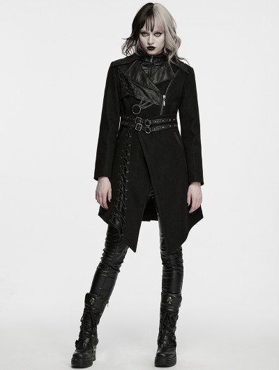 Punk Rave Black Gothic Punk Asymmetrical Lapel Jacket for Women