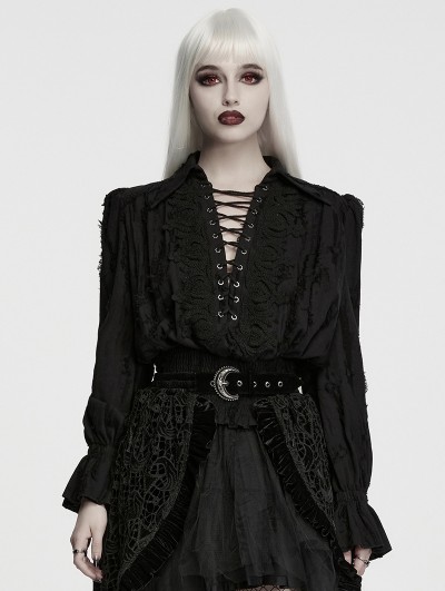 Punk Rave Black Decadent Gothic Cotton Linen Shirt for Women