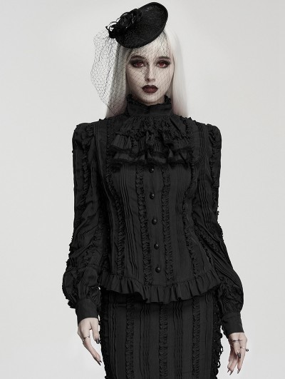 Punk Rave Black Gothic Victorian Classic Women's Shirt with Detachable Collar