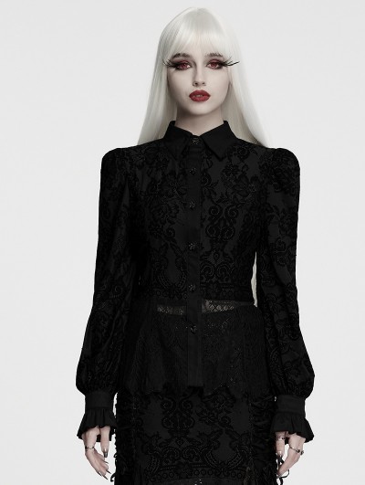 Punk Rave Black Gothic Retro Floral Lace Shirt for Women