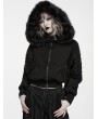 Punk Rave Black Gothic Punk Fur Collar Hooded Jacket for Women
