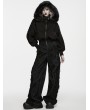 Punk Rave Black Gothic Punk Fur Collar Hooded Jacket for Women