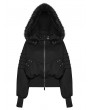 Punk Rave Black Gothic Punk Fur Collar Hooded Jacket for Women