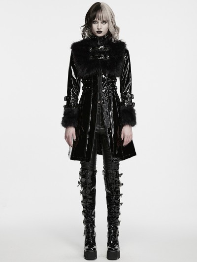 Punk Rave Black Gothic Punk Patent Leather Jacket for Women