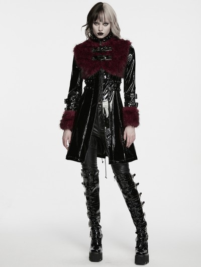 Punk Rave Black and Red Gothic Punk Patent Leather Jacket for Women
